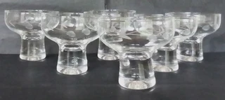 Vintage 1970&#39;s Set of 6 Ruby Cut  Acorn Design Cocktail Glasses