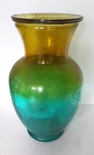 Vintage Large Spray Glass Pear Shaped Blue and Bronze Glass Vase