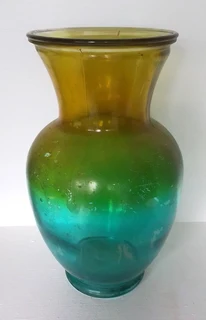 Vintage Large Spray Glass Pear Shaped Blue and Bronze Glass Vase