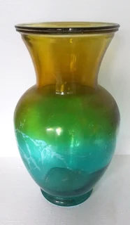 Vintage Large Spray Glass Pear Shaped Blue and Bronze Glass Vase