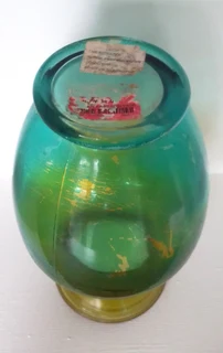 Vintage Large Spray Glass Pear Shaped Blue and Bronze Glass Vase