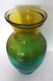 Vintage Large Spray Glass Pear Shaped Blue and Bronze Glass Vase