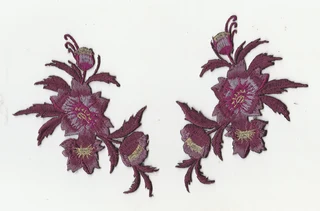 Vintage Set of Maroon (Plum)  Embroidered Iron on  Motifs - Sewing - Crafts
