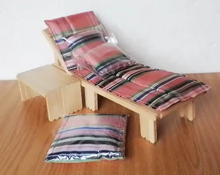 Barbie, Steffi Love and Disney Fashion Dolls Furniture - Wooden Lounger with Table - Waterproofed