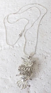 Silver Owl Pendant and Snake Chain Necklace