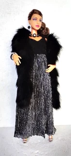 Curvy Barbie Fashion Dolls Clothes - Evening Dress, Shawl, Panties, Stockings, Petticoat, Jewelry