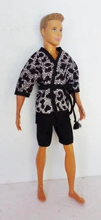 Ken Barbie Male Fashion Dolls Clothes - Animal Print Cotton Robe and Satin Boxer Shorts