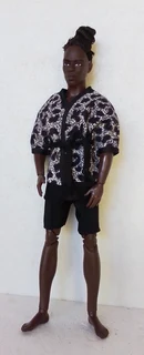 Ken Barbie Male Fashion Dolls Clothes - Animal Print Cotton Robe and Satin Boxer Shorts