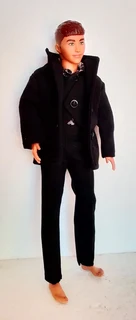 Ken Barbie Male Fashion Dolls Clothes - Lined Black Jacket, Waistcoat, Shirt and Long Pants