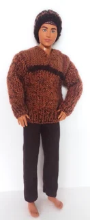 Ken Barbie Male Fashion Dolls Clothes / Outfit - Knitted Jersey, Hat and Denim Long Pants