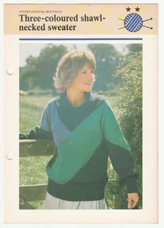Woman's Three-Coloured Shawl-Necked Sweater - Knitting Pattern - Crafts