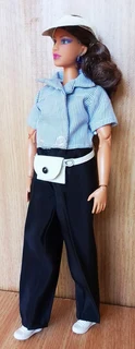 Curvy Barbie Fashion Dolls Clothes - Blouse, Long Pants, Leather Hip Bag with Peak Cap and Earrings