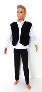 Ken Barbie Male Fashion Doll Clothes - White Shirt, Black Waistcoat and Long Pants