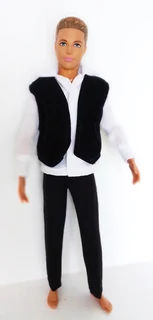 Ken Barbie Male Fashion Doll Clothes - White Shirt, Black Waistcoat and Long Pants