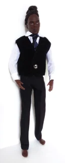 Ken Barbie Male Fashion Doll Clothes - White Shirt, Tie, Black Waistcoat and Long Pants