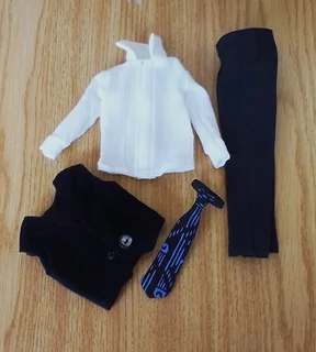 Ken Barbie Male Fashion Doll Clothes - White Shirt, Tie, Black Waistcoat and Long Pants