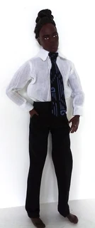 Ken Barbie Male Fashion Doll Clothes - White Shirt, Tie, Black Waistcoat and Long Pants