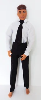 Ken Barbie Male Fashion Doll Clothes - Velvet Jacket, White Shirt, Black Tie and Long Pants