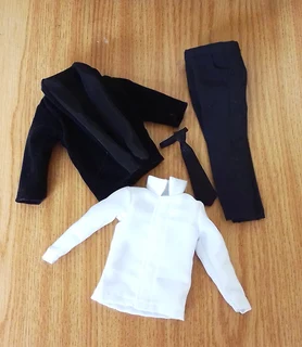 Ken Barbie Male Fashion Doll Clothes - Velvet Jacket, White Shirt, Black Tie and Long Pants