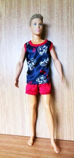 Ken Barbie Male Fashion Dolls Clothes - Red and Blue Summer Satin Pyjamas