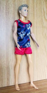 Ken Barbie Male Fashion Dolls Clothes - Red and Blue Summer Satin Pyjamas