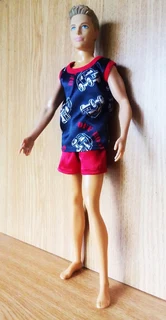 Ken Barbie Male Fashion Dolls Clothes - Red and Blue Summer Satin Pyjamas