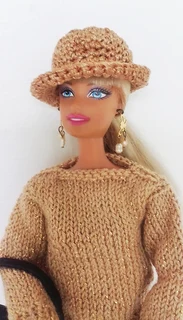 Barbie Fashion Dolls Clothes - Knitted Top, Long Pants, Leather Handbag, Crochet Hat and Earrings