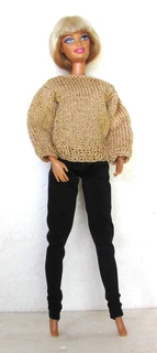 Barbie Fashion Dolls Clothes - Knitted Top, Long Pants, Leather Handbag, Crochet Hat and Earrings