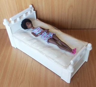Barbie, Steffi Love, Disney Fashion Dolls Furniture - White Wooden Bed with Mattress - Waterproofed