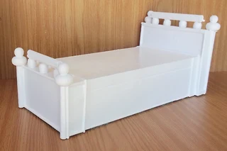 Barbie, Steffi Love, Disney Fashion Dolls Furniture - White Wooden Bed with Mattress - Waterproofed
