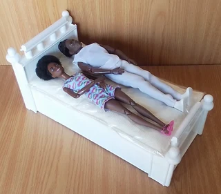 Barbie, Steffi Love, Disney Fashion Dolls Furniture - White Wooden Bed with Mattress - Waterproofed