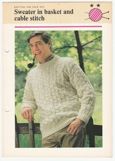 Mens Sweater in Basket and Cable Stitch - Knitting Pattern - Crafts