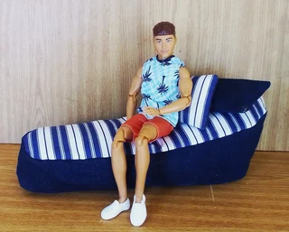 Barbie, Steffi Love, Disney Fashion Dolls Furniture - Denim Handmade Poof lounger and Cushions