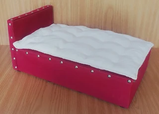 Barbie, Steffi Love, Disney Fashion Dolls Furniture - Handmade Red Wood Bed and Mattress
