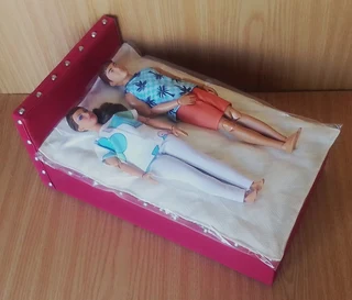 Barbie, Steffi Love, Disney Fashion Dolls Furniture - Handmade Red Wood Bed and Mattress