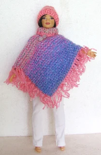 Curvy Barbie Fashion Dolls Clothes - Knitted Poncho, Hat and White Denim Long Pants