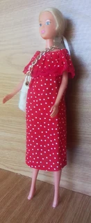 Barbie, Steffi Love Expectant Fashion Dolls Clothes - Red Maternity Dress, Leather Bag and Panties