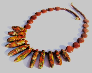 Orange and Green Sea Jasper Gemstone Necklace