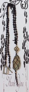 Netted Jasper Gem Stone Pendant with Knotted Bead Necklace
