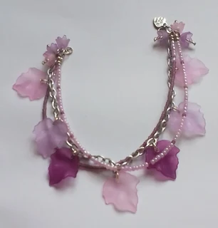 Purple, Mauve and Lilac Lucite Beaded Leaf Anklet