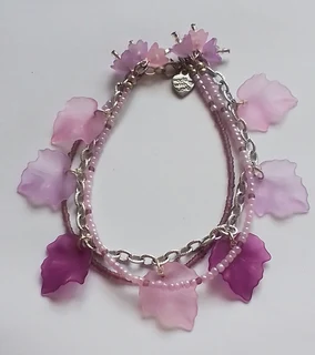Purple, Mauve and Lilac Lucite Beaded Leaf Anklet