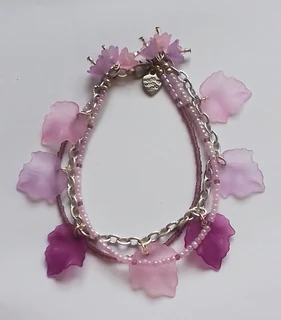 Purple, Mauve and Lilac Lucite Beaded Leaf Anklet