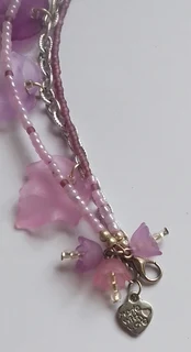 Purple, Mauve and Lilac Lucite Beaded Leaf Anklet