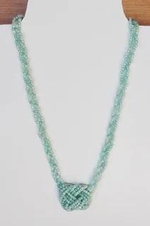 Celtic Knot and Plaited Aqua Greenish Blue Beaded Necklace