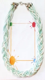 Plaited White and Aqua Greenish Blue Beaded Necklace