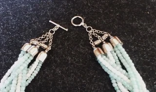 Plaited White and Aqua Greenish Blue Beaded Necklace