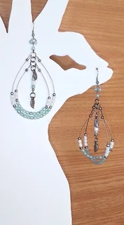 Aqua and White Beaded Dangle Earrings