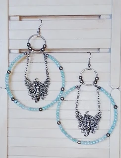 Aqua Beaded Hoop Earrings