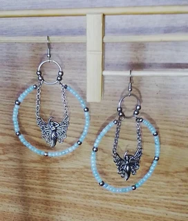 Aqua Beaded Hoop Earrings
