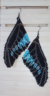 Black and Blue Butterfly Wing Beaded Earrings